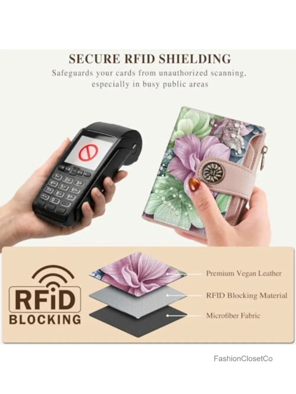 RFID Blocking Small Bifold Wallet Floral PU Leather Credit Card Holder
